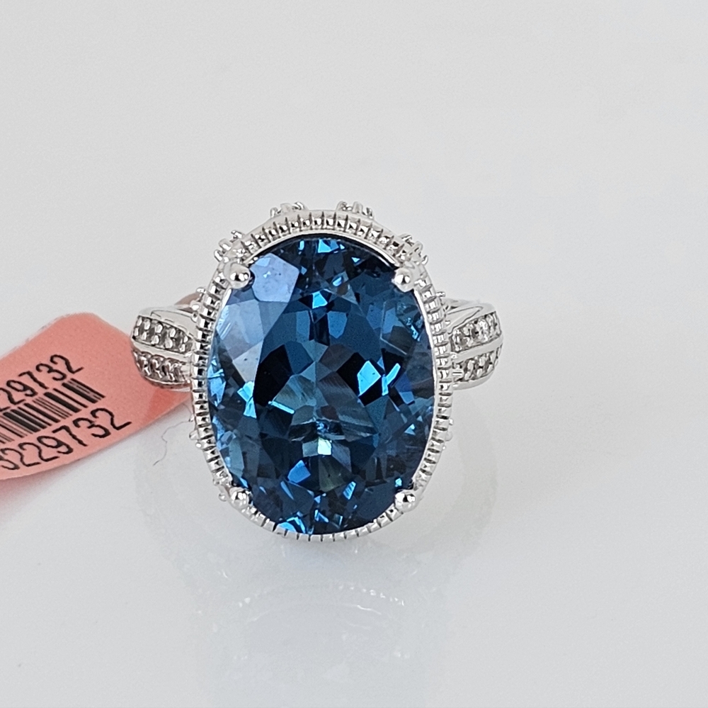 Natural London Blue Topaz & Diamond Ring in Sterling Silver & Rhodium Size 7! - Picture 16 of 16
